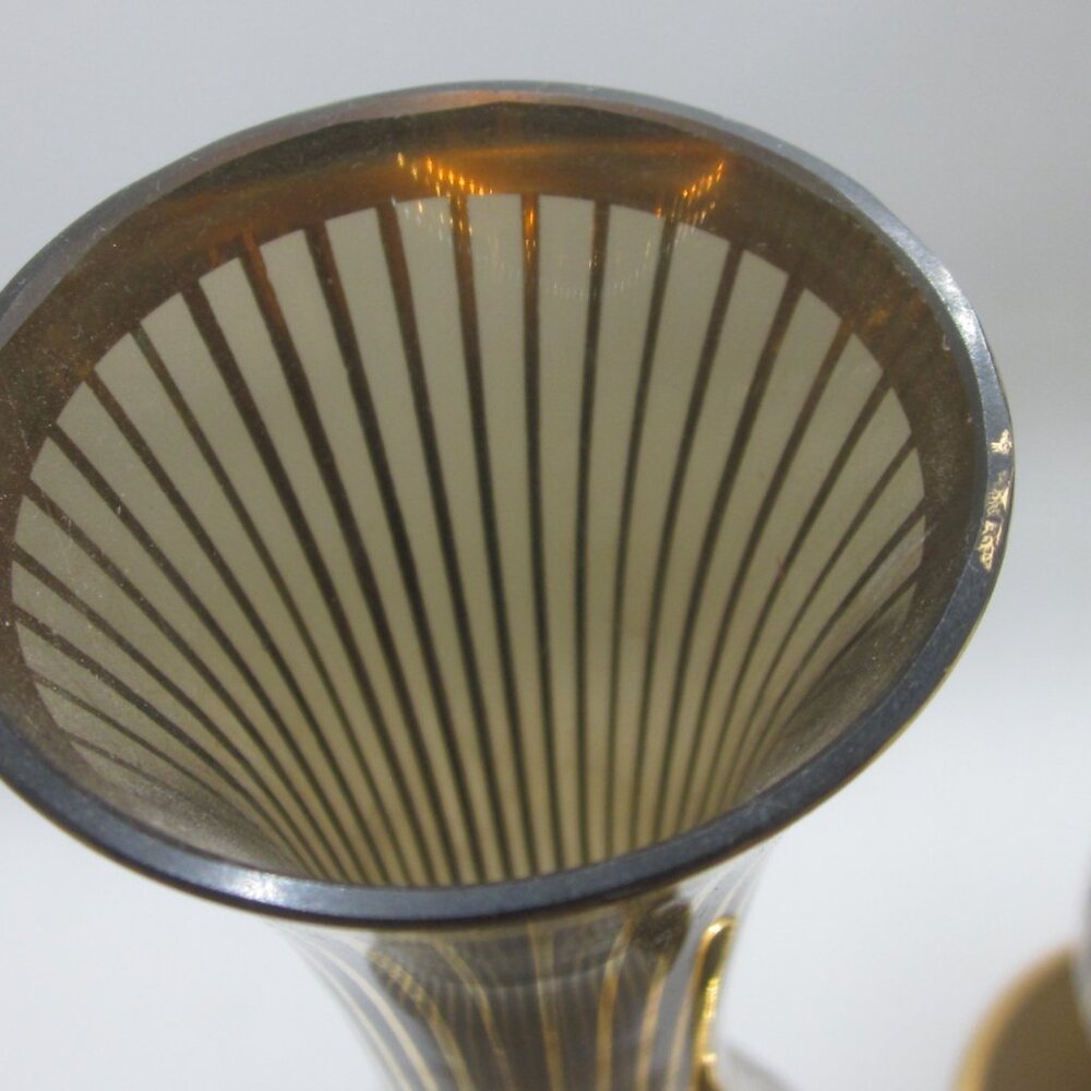 Vintage MCM Brown Glass Vases with Gold Trim - Picture 2 of 5